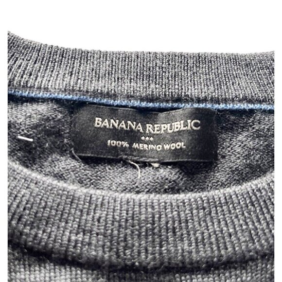 Banana Republic Men's Sz M Blue Gray Stripe 100% Merino Wool Fine Knit Sweater - Picture 4 of 7